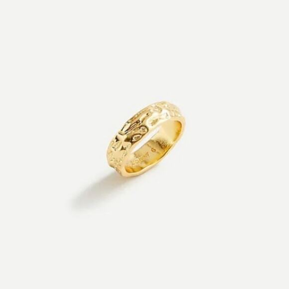 J. CREW GOLD PLATED SIZE 6 RING ENGRAVED TEXTURED - Picture 3 of 4